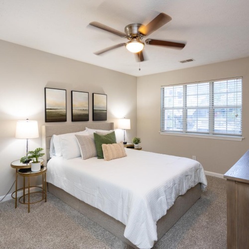 a bedroom with a large bed